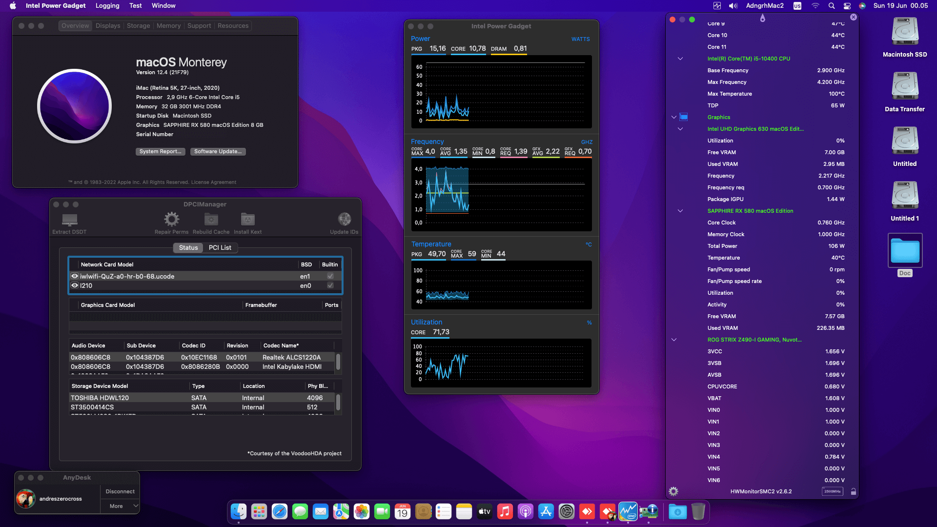 Success Hackintosh macOS Monterey 12.4 Build 21F79 in Asus ROG Strix Z490i Gaming + Intel Core i5 10400 + Sapphire RX 580